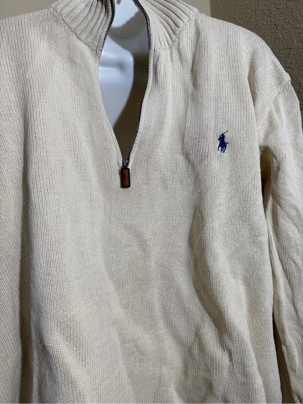 Polo by Ralph Lauren Cream Quarter-Zip Knit Pullover 100% cotton XL mock neck